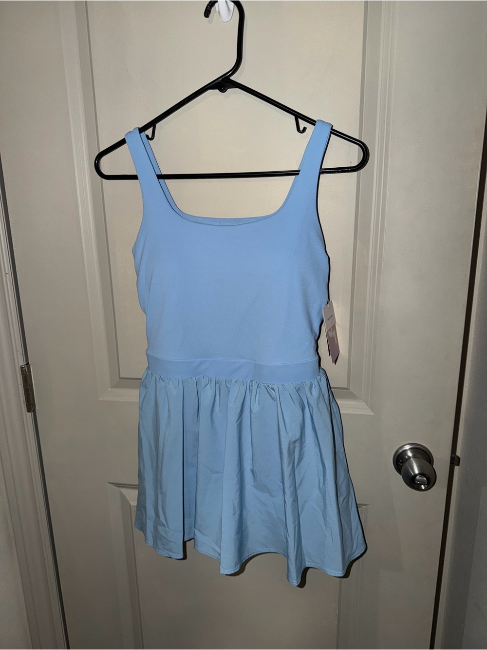 Light Blue Square Neck Active Mini Dress with Built-In Shorts